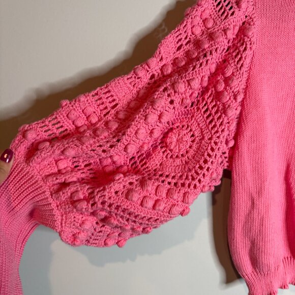 Stella Pardo Paris Pink Crochet-Sleeved Sweater - Picture 4 of 7